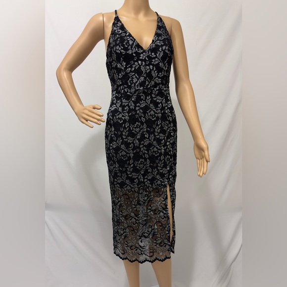 NBD Sold by Revolve  - Sitabella Dress Black lace with glistening silver… - Picture 4 of 11